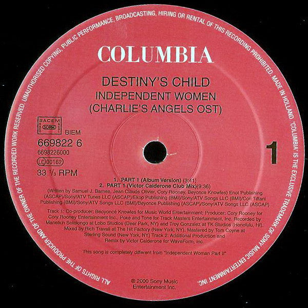 Destiny's Child : Independent Women Part I (Charlie's Angels OST) (12")