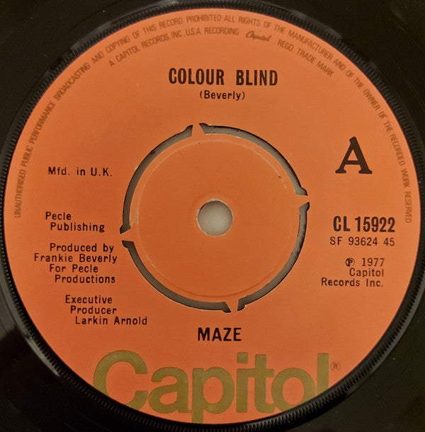 Maze Featuring Frankie Beverly : Colour Blind (7")