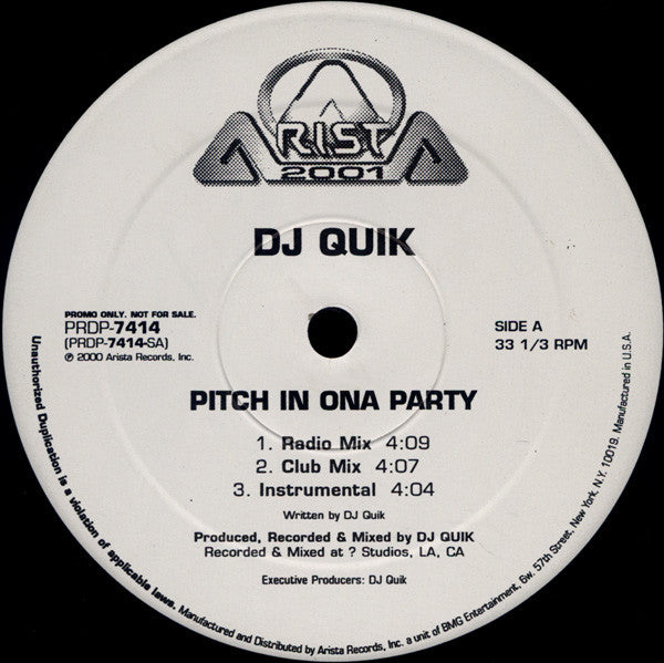 DJ Quik : Pitch In Ona Party (12", Promo)