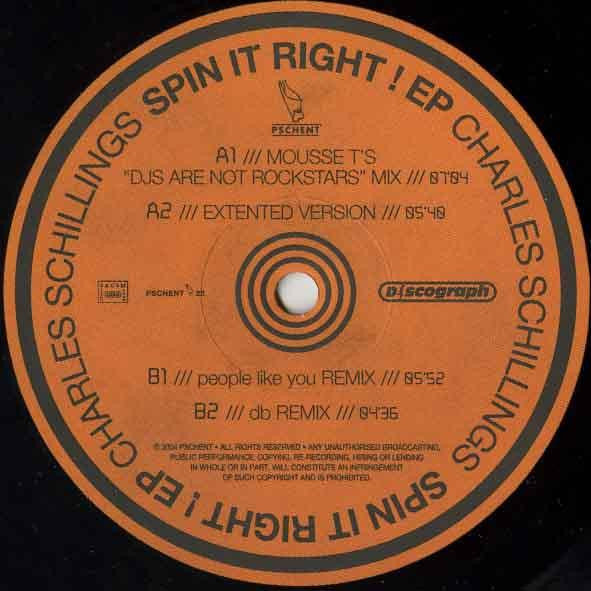 Charles Schillings : Spin It Right! EP (12", EP)