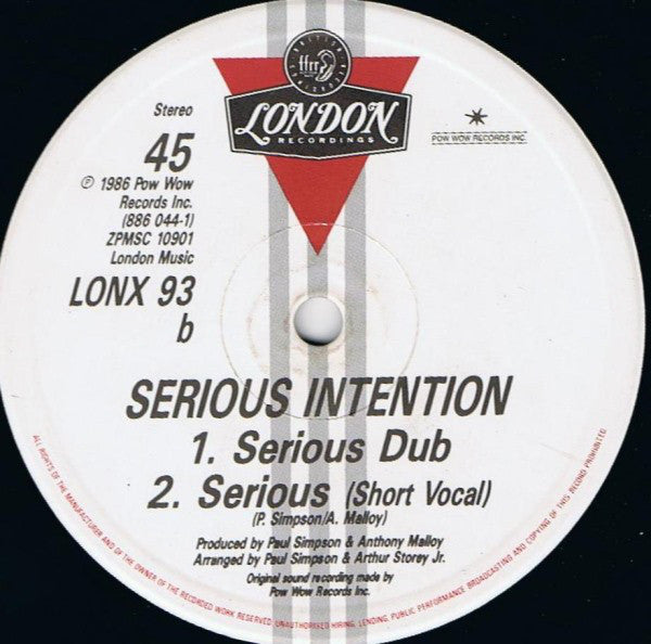 Serious Intention : Serious (12")