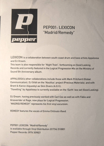 Lexicon (2) : Madrid / Remedy (12", W/Lbl)
