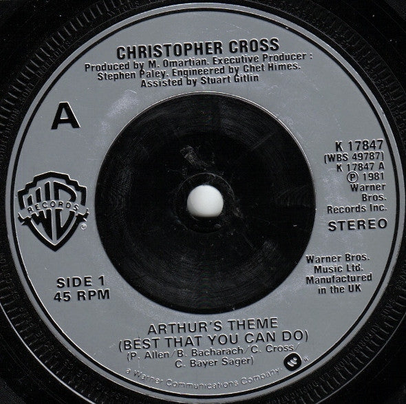 Christopher Cross : Arthur's Theme (Best That You Can Do) (7", Inj)