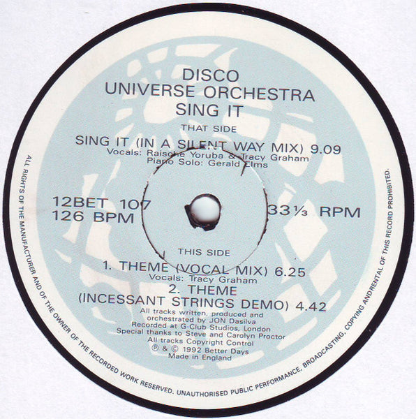 Disco Universe Orchestra : Sing It (12", Promo)