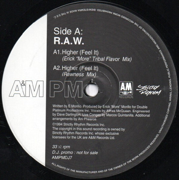 R.A.W. : Higher (Feel It) (12", Promo)