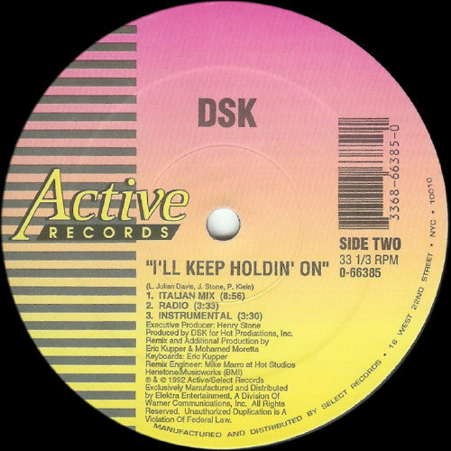 DSK : I'll Keep Holdin' On (Remixes) (12")