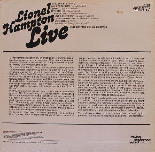 Lionel Hampton And His Orchestra : Lionel Hampton Live Lionel Hampton Live (LP, Mono)
