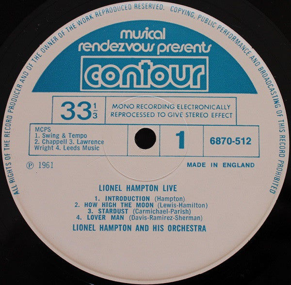 Lionel Hampton And His Orchestra : Lionel Hampton Live Lionel Hampton Live (LP, Mono)