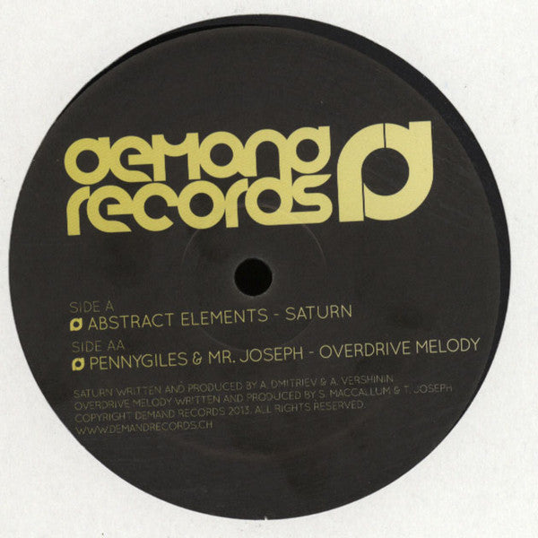 Abstract Elements / Pennygiles & Mr Joseph : Saturn / Overdrive Melody (12", Ltd, Smplr)
