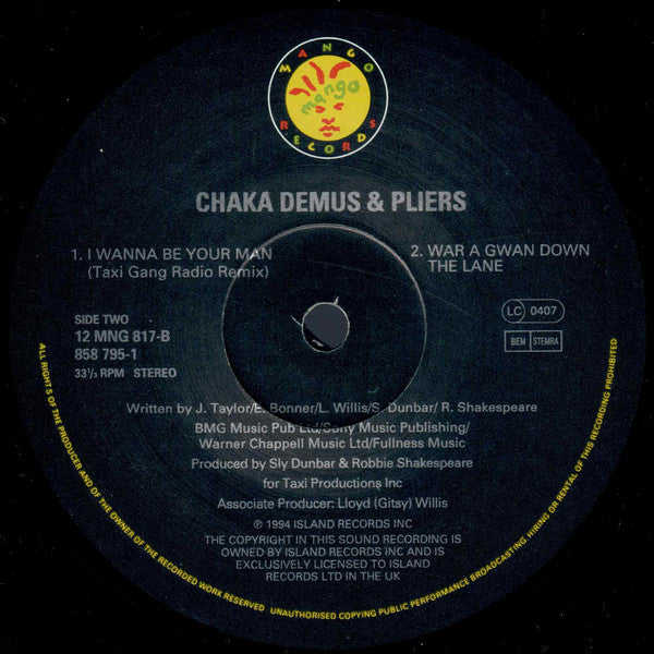 Chaka Demus & Pliers : I Wanna Be Your Man (12", Single)