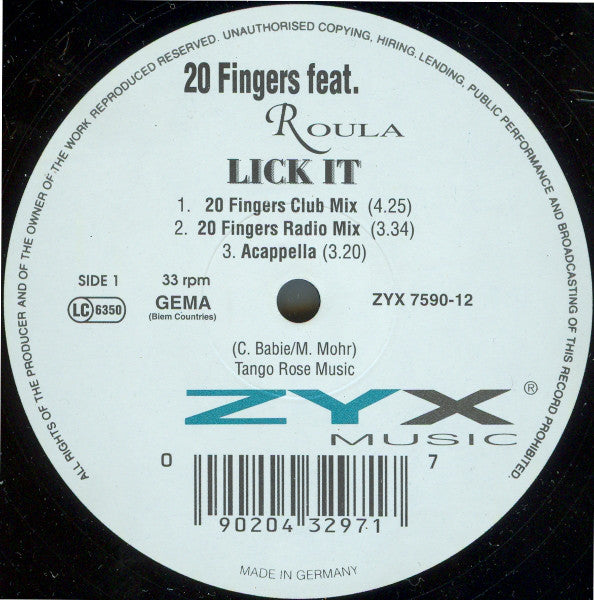 20 Fingers Feat. Roula : Lick It (12")