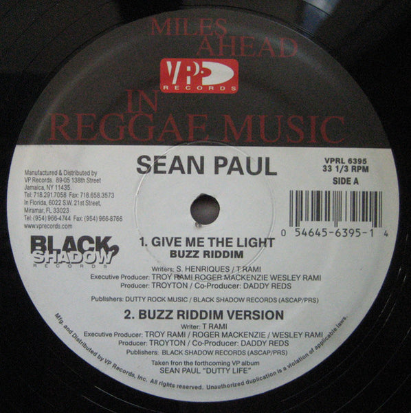 Sean Paul : Give Me The Light / Like Glue (12")