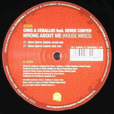 Chus & Ceballos : Wrong About Me (House Mixes) (12")