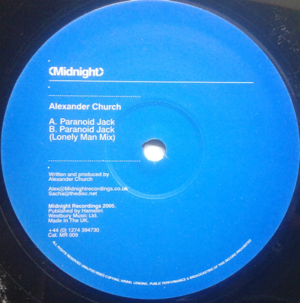 Alexander Church : Paranoid Jack (12")