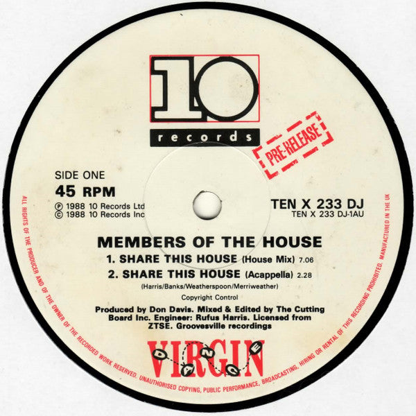 Members Of The House : Share This House (12", Promo)
