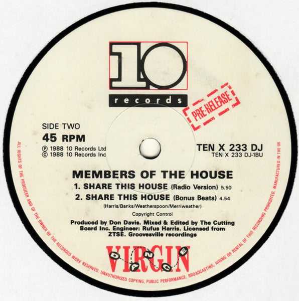 Members Of The House : Share This House (12", Promo)