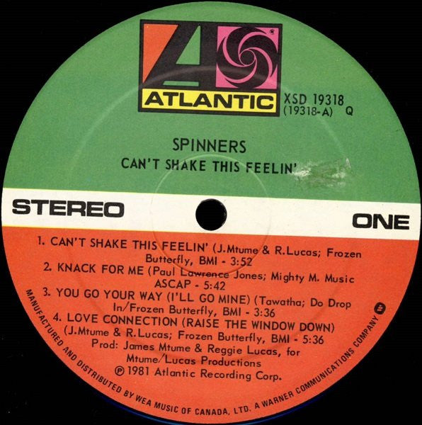 Spinners : Can't Shake This Feelin' (LP, Album)