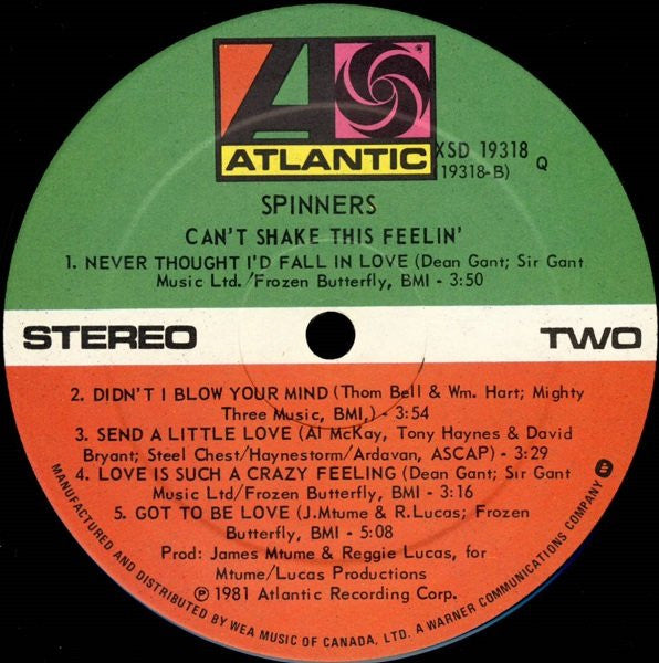 Spinners : Can't Shake This Feelin' (LP, Album)