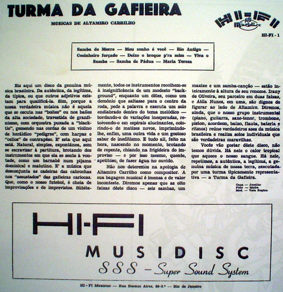 Turma Da Gafieira : Musicas De Altamiro Carrillho (10", Mono)