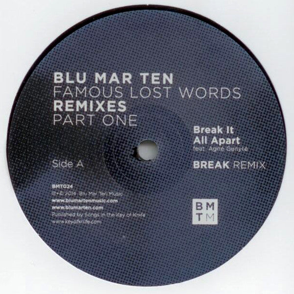 Blu Mar Ten : Famous Lost Words Remixes (Part One) (12")