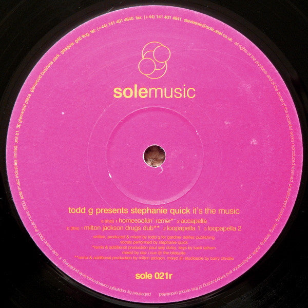 Todd G* Presents Stephanie Quick : It's The Music (Homecookin'/Milton Jackson Remixes) (12")