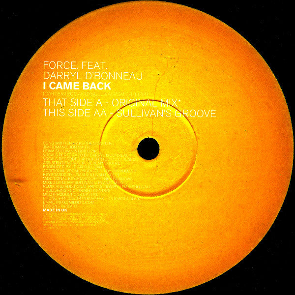 Force (7) Feat. Darryl D'Bonneau : I Came Back (12", Promo)