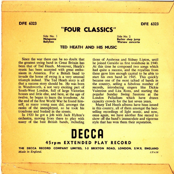 Ted Heath And His Music : Four Classics (7")