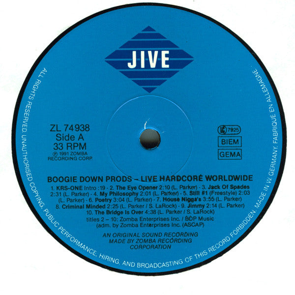 Boogie Down Productions : Live Hardcore Worldwide (LP, Album)