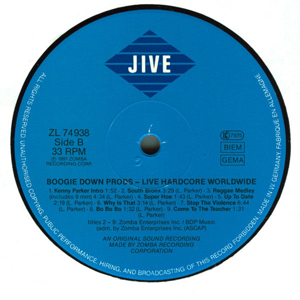 Boogie Down Productions : Live Hardcore Worldwide (LP, Album)