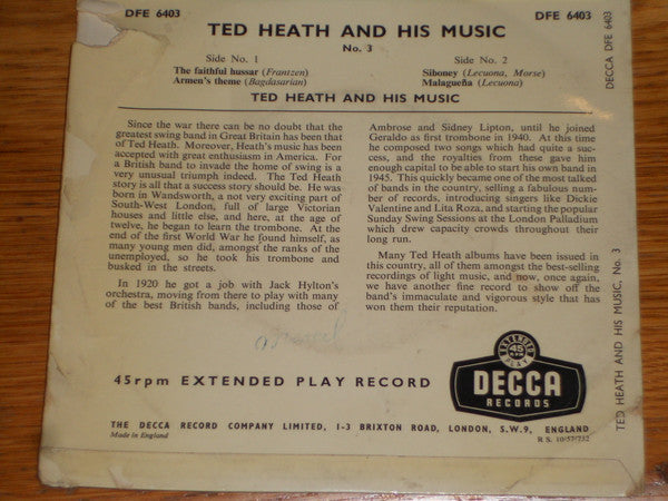 Ted Heath And His Music : No.3 (7", EP)