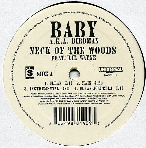 Baby (2) Aka Birdman (2) : Neck Of The Woods (12")