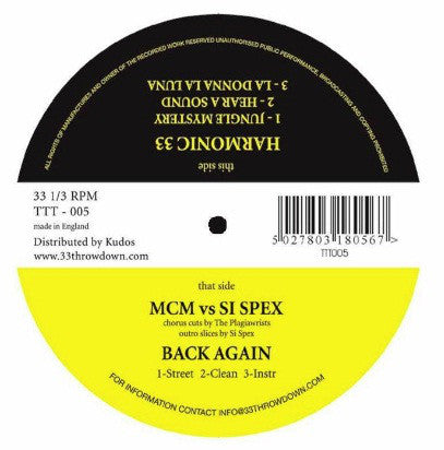 M.C.M. vs Si Spex / Harmonic 33 : Back Again / Jungle Mystery (12")