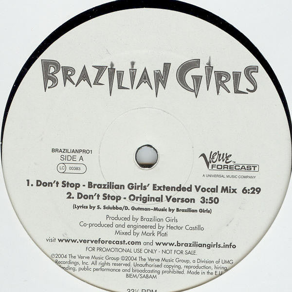 Brazilian Girls : Don't Stop (12", Promo)