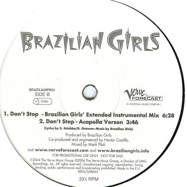 Brazilian Girls : Don't Stop (12", Promo)