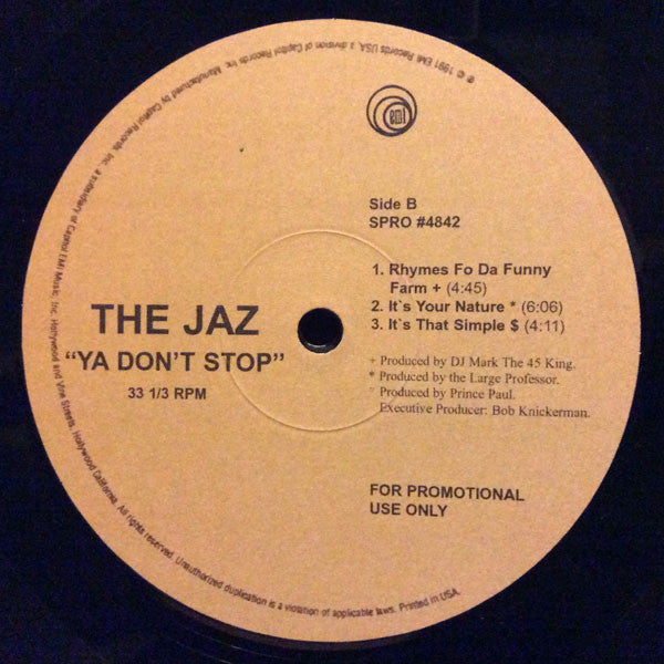 The Jaz : Ya Don't Stop (12", EP, Unofficial)