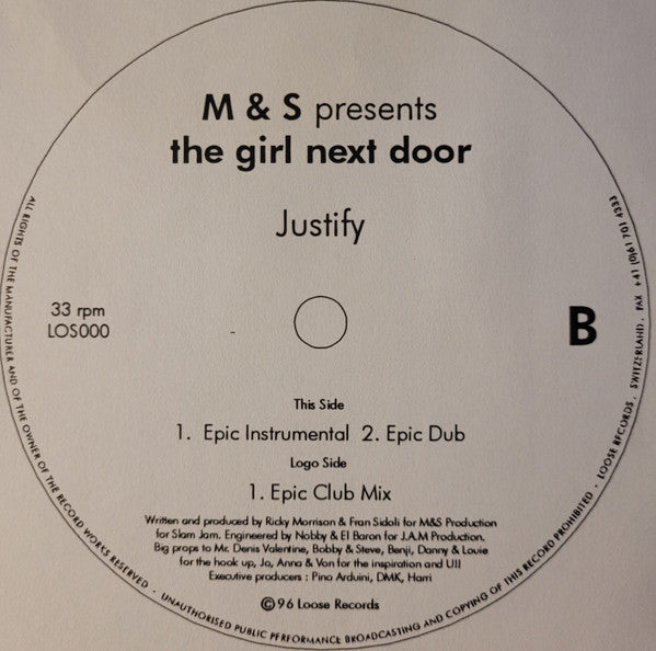 M&S Present The Girl Next Door : Justify (12", TP)