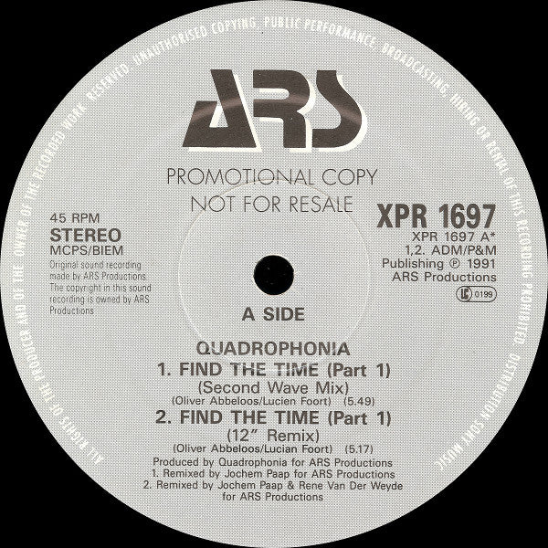 Quadrophonia : Find The Time (Part 1) (12", Promo)