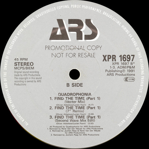 Quadrophonia : Find The Time (Part 1) (12", Promo)