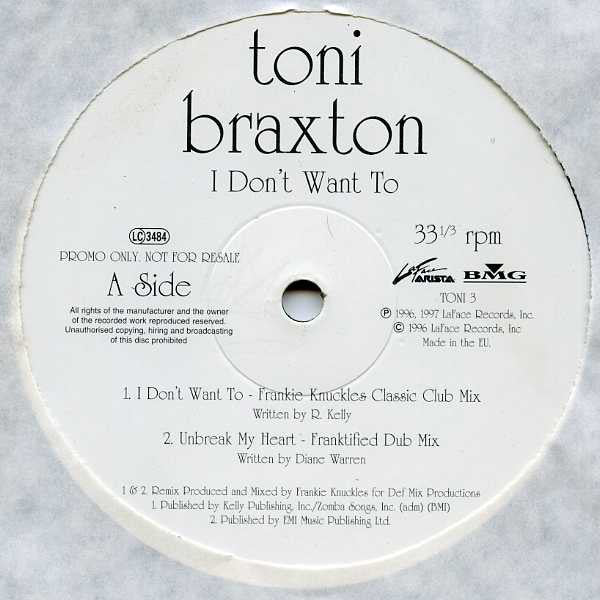 Toni Braxton : I Don't Want To (12", Promo)