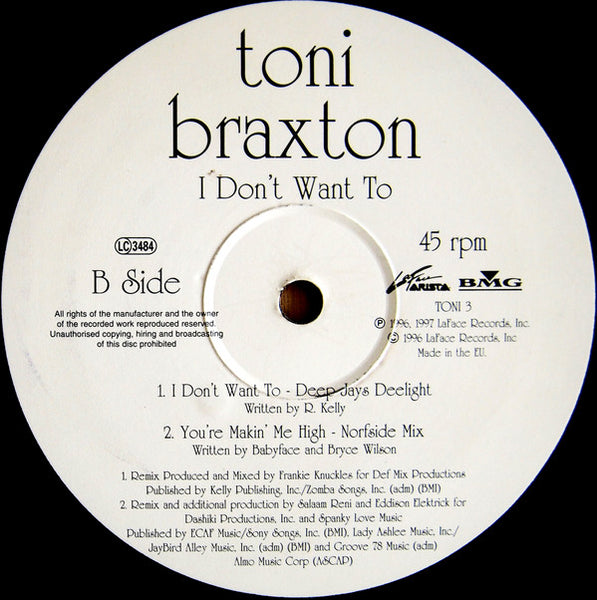 Toni Braxton : I Don't Want To (12", Promo)