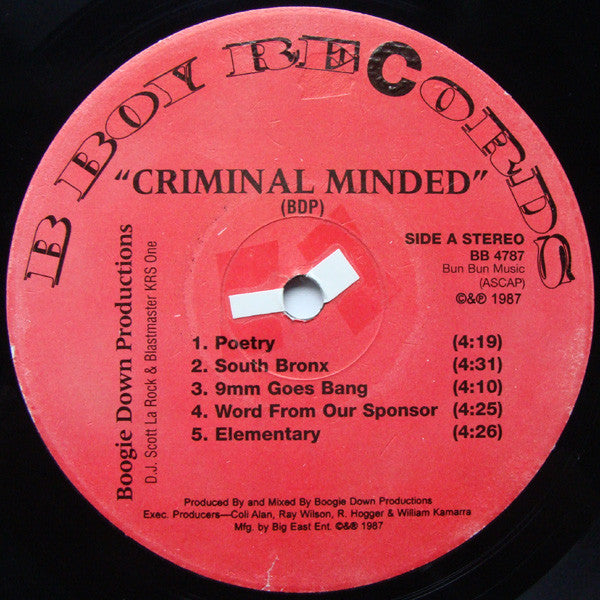 Boogie Down Productions : Criminal Minded (LP, Album, RE)