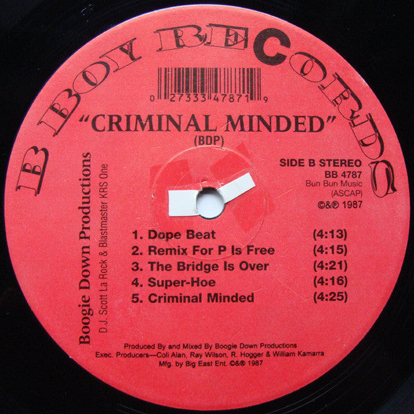 Boogie Down Productions : Criminal Minded (LP, Album, RE)