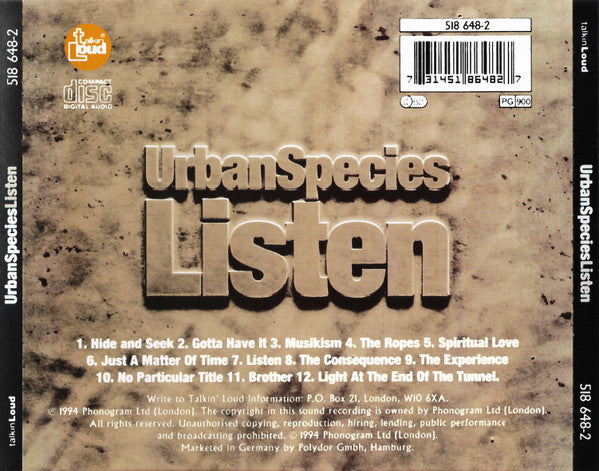 Urban Species : Listen (CD, Album)