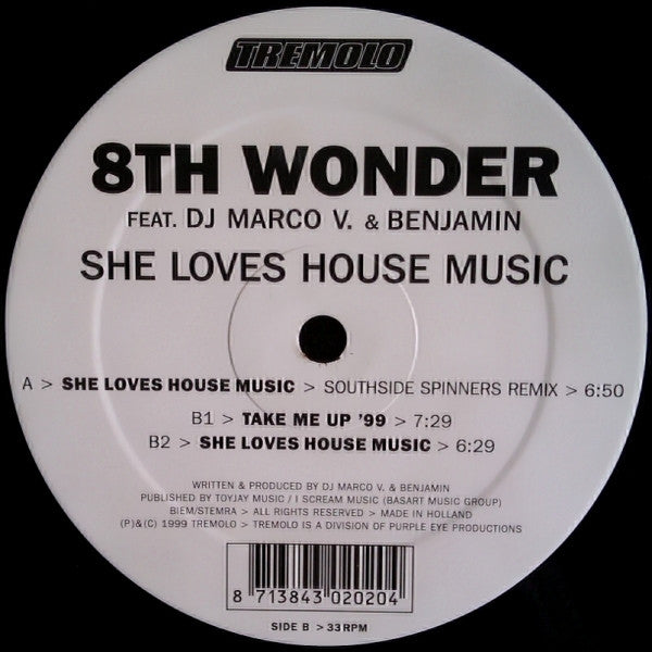 8th Wonder feat. DJ Marco V. & Benjamin* : She Loves House Music (12")