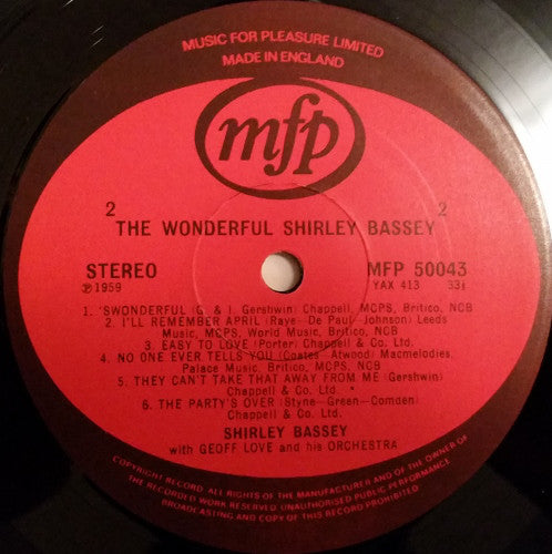 Shirley Bassey With Geoff Love & His Orchestra : The Wonderful Shirley Bassey (LP, Album, RE)