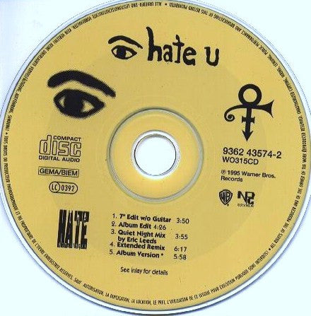 The Artist (Formerly Known As Prince) : I Hate U (CD, Single)