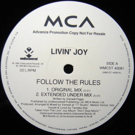 Livin' Joy : Follow The Rules (Exclusive Mixes From Visnadi & Satoshi Tomiie) (2x12", Promo)