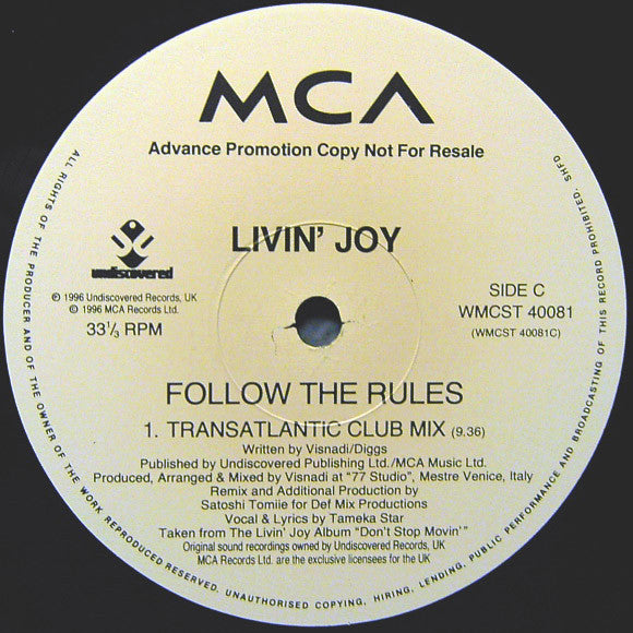 Livin' Joy : Follow The Rules (Exclusive Mixes From Visnadi & Satoshi Tomiie) (2x12", Promo)