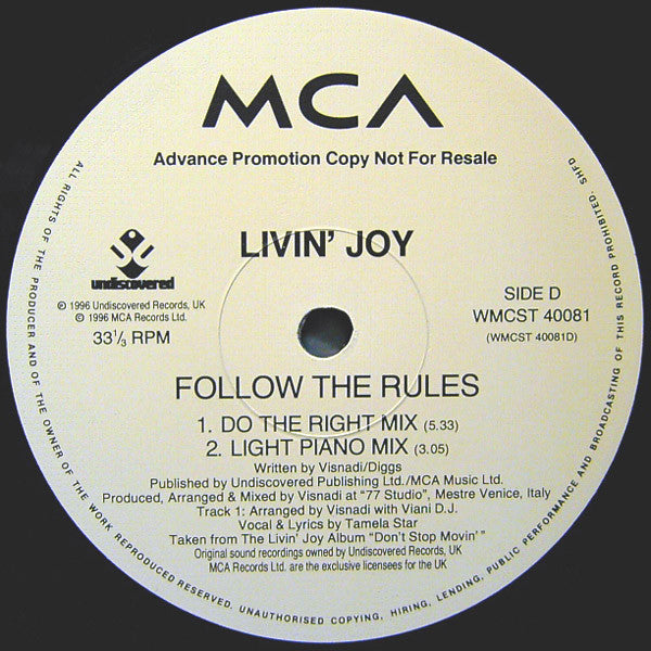 Livin' Joy : Follow The Rules (Exclusive Mixes From Visnadi & Satoshi Tomiie) (2x12", Promo)