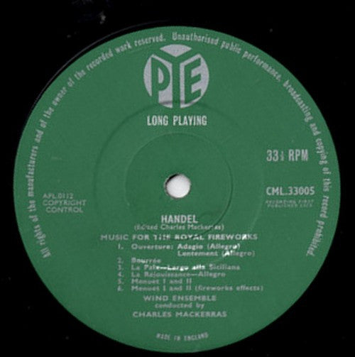 Handel* ; Charles Mackerras* : Music For The Royal Fireworks (Original Version) / Concerto A Due Cori In F Major (LP, Mono)